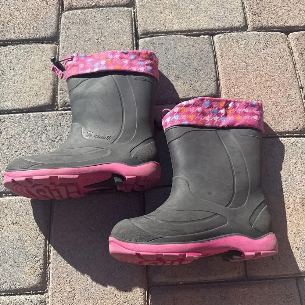 Kamik Snobuster Boots Kids Sz 13 Charcoal Pink Waterproof Winter Snow Boots
